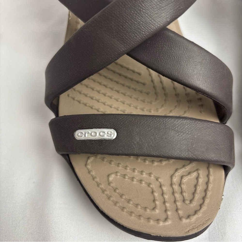 Crocs Sandals Heels Womens 8 Cyprus IV Brown Chunky Slide Slip-On Shoes Comfort - Picture 3 of 11